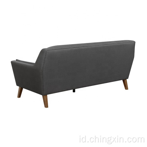 Ruang Tamu Tiga Kursi Abu-abu Kain Rekreasi Sofa Dengan Kayu Solid Kaki